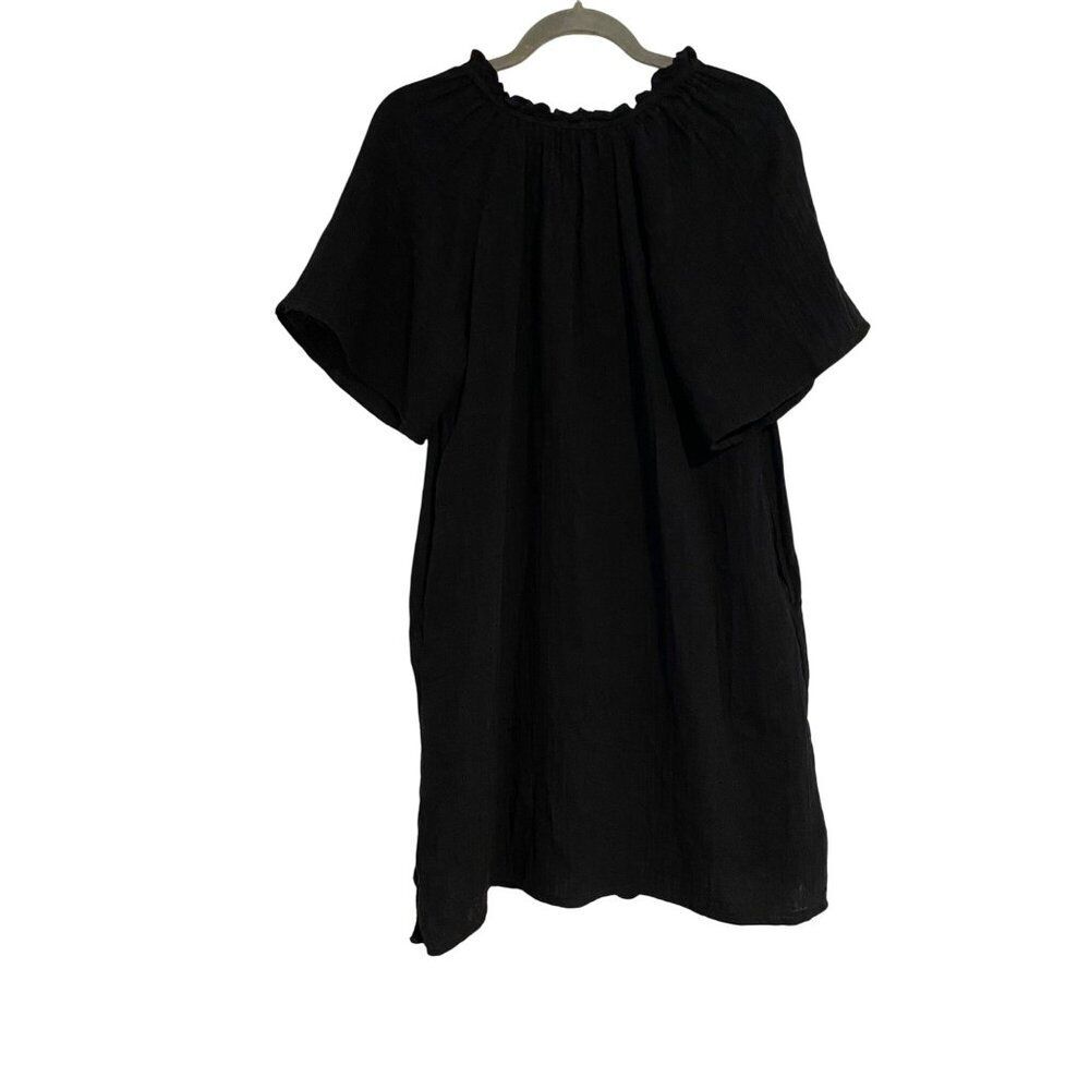 Old Navy Black Cotton Demi Swing Dress M Short Sleeves Lightweight Womens Flowy - Picture 2 of 11